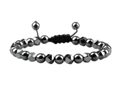 BCughia Armbänder Steine Damen, 6MM Hämatit Armband, Armband Herren Verstellbar 17-28CM von BCughia