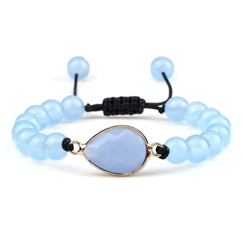 BCughia Armbänder Steine Damen, 8MM Blau Stein Armband mit Träne Charme, Armband Herren Verstellbarer 17-28CM von BCughia