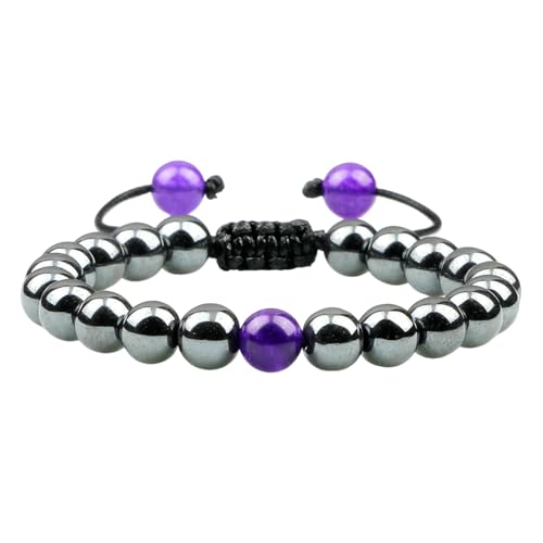 BCughia Armband Chakra Damen, 8MM Hämatit mit Stein Armband, Armband Herren Verstellbar 17-30CM von BCughia