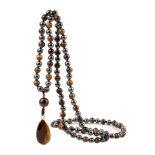 BCughia Armband Damen Perlen, 6MM Hämatit Armband mit Träne Anhänger, Armband Elastisch Perlen von BCughia