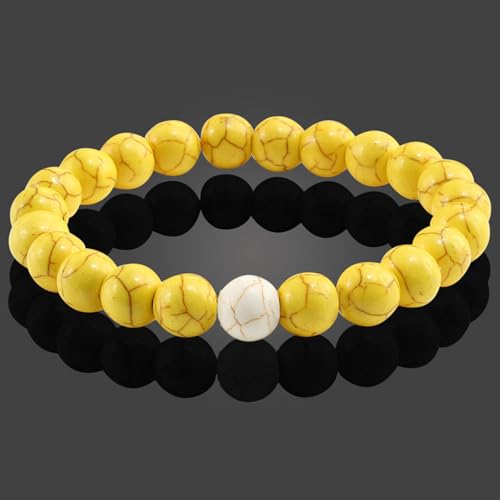 BCughia Armband Damen Perlen, Gelb und Weiß Türkis Armband, Herren Armband Elastisch von BCughia