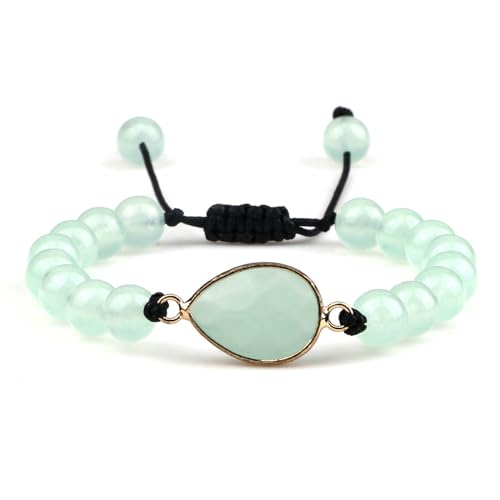 BCughia Armband Frauen Steine, 8MM Grün Stein Armband mit Träne Charme, Armband Herren Verstellbar 17-28CM von BCughia
