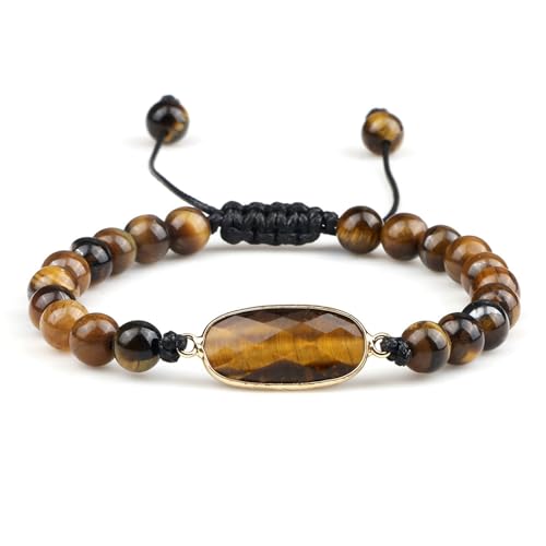 BCughia Armband Herren Perlen, 6MM Tigerauge Armband mit Oval Charme, Armband Damen Verstellbar 17-28CM BCughia Armband Herren Perlen, 6MM Tigerauge Armband mit Oval Charme, Armband Damen Verstellbar 17-28CM von BCughia