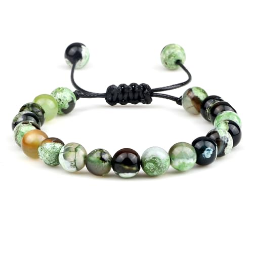 BCughia Armband Herren Perlen, 8MM Achat Perlen Armband, Verstellbar Armband 17-30CM von BCughia