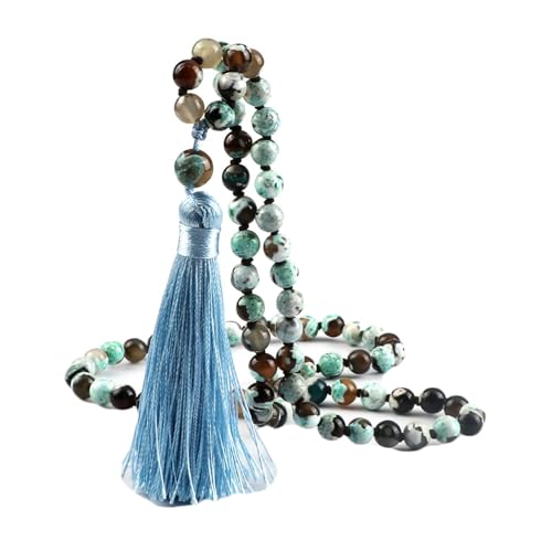 BCughia Armband Herren Perlen, 8MM Grün Achat Armband mit Quasten, Armband Damen Lang von BCughia