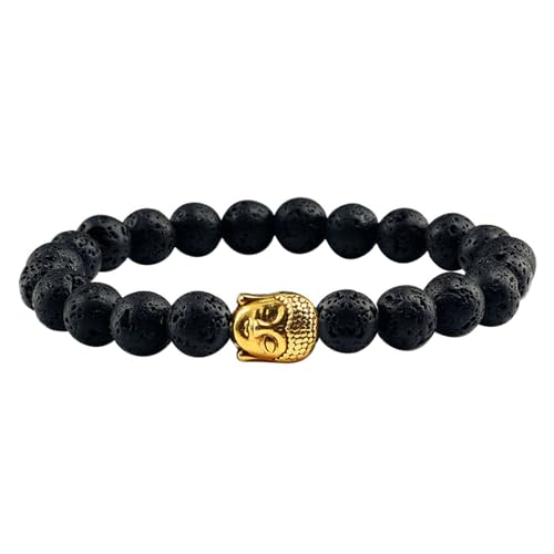 BCughia Armband Herren Perlen, Lavastein Armband mit Buddhakopf, Elastisches Armband von BCughia