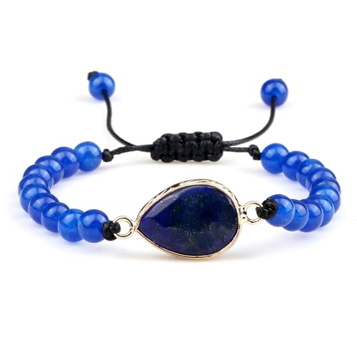 BCughia Armband Herren Stein, 6MM Dunkelblau Lapis Lazuli Armband mit Träne Charme, Armband Männer Verstellbar 17-28CM von BCughia