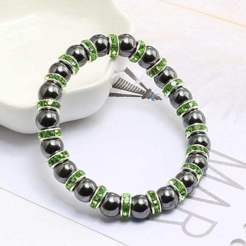 BCughia Armband Herren Stein, Schwarz Hämatit Stein Armband mit Grün Zirkonia, Elastisches Damen Armband von BCughia