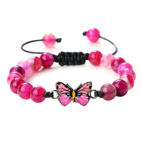 BCughia Armband Herren Steine, 6MM Achat Stein Armband mit Schmetterling, Armband Verstellbar 17-28CM von BCughia