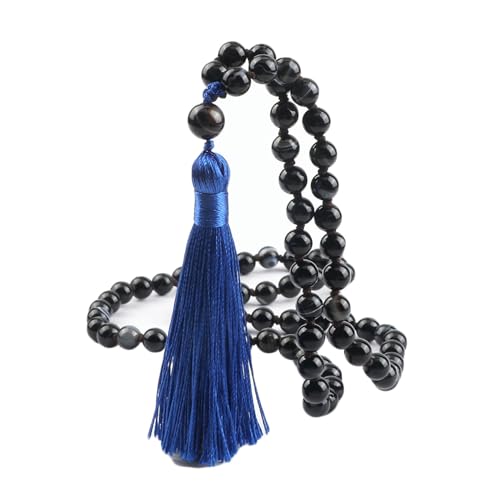 BCughia Armband Herren Steine, 8MM Schwarz Achat Armband mit Quasten, Armband Lang von BCughia