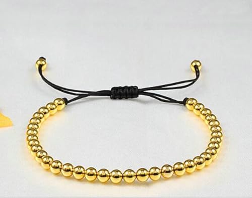 BCughia Armband Herren mit Perlen, 5MM Gold Perle Braclet, Armband Verstellbar Damen 19-35CM von BCughia