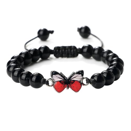 BCughia Armband Herren mit Perlen, 6MM Poliert Stein Armband mit Schmetterling, Verstellbare Armband 17-28CM von BCughia
