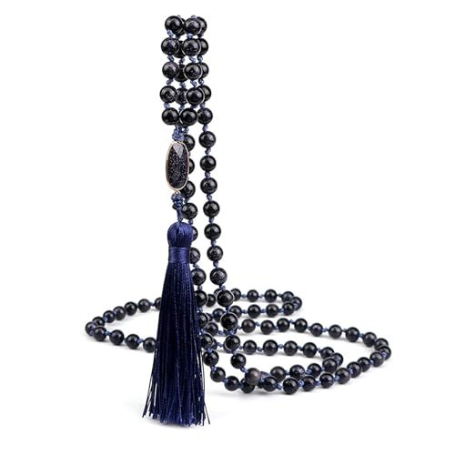BCughia Armband Herren mit Perlen, 8MM Dunkelblau Armband mit Quasten, Armband Lang von BCughia