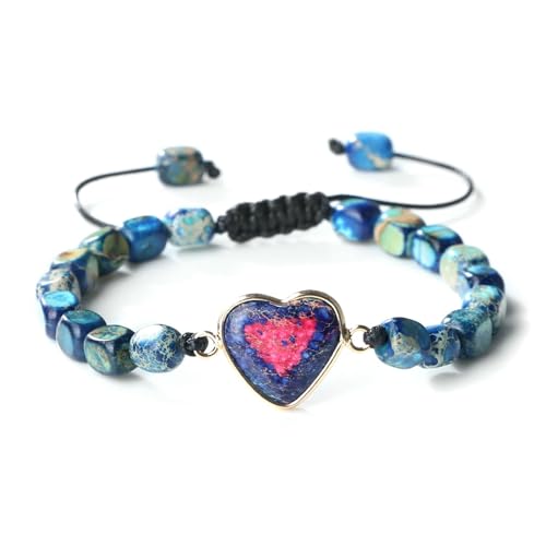 BCughia Armband Herren mit Perlen, Unregelmäßig Quadrat Stein Armband mit Herz, Damen Armband Verstellbar 17-28CM von BCughia