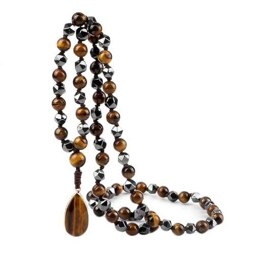 BCughia Armband Herren mit Stein, 6MM Tigerauge Armband mit Träne Anhänger, Damen Armband Elastisch von BCughia