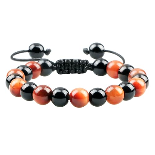 BCughia Armband Herren mit Stein, 8MM Katzenauge mit Poliert Stein Armband, Armband Männer Verstellbar 17-30CM von BCughia