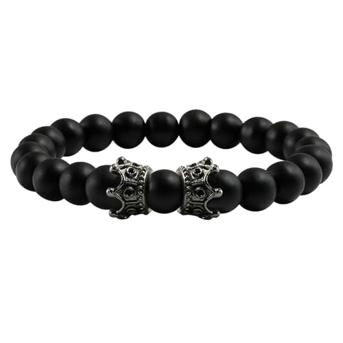 BCughia Armband Männer Perlen, 8MM Matt Stein Armband mit Krone, Damen Armband Elastisch von BCughia