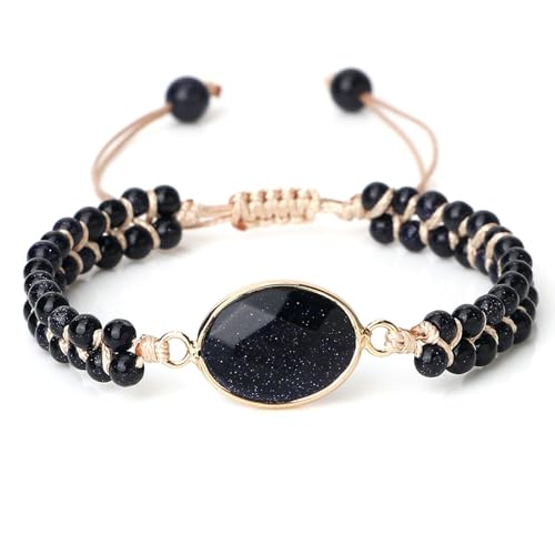 BCughia Armband Männer Stein, 4MM Dunkelblau Stein Armband mit Oval Charme, Armband Damen Verstellbar 17-28CM BCughia Armband Männer Stein, 4MM Dunkelblau Stein Armband mit Oval Charme, Armband Damen Verstellbar 17-28CM von BCughia