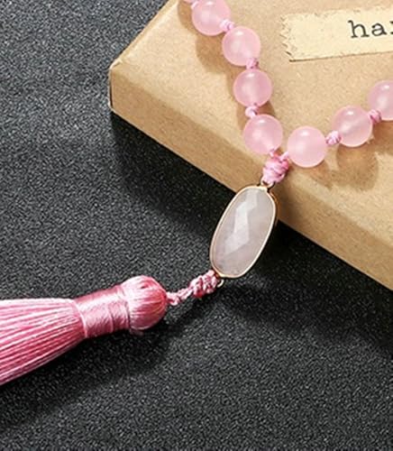 BCughia Armband Perlen, 8MM Rosa Stein Armband mit Quasten, Armband Perlen Lang von BCughia