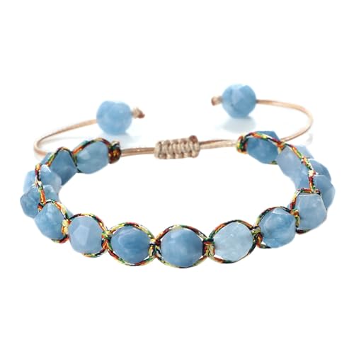 BCughia Armband Perlen Damen, 8MM Blau Stein Armband, Armband Herren Verstellbar 17-28CM von BCughia