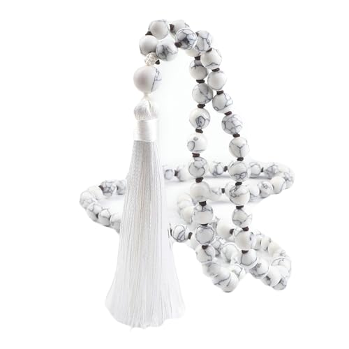 BCughia Armband Perlen Freundschaft, 8MM Schwarz Weiß Türkis Armband mit Quasten, Armband Perlen Lang von BCughia