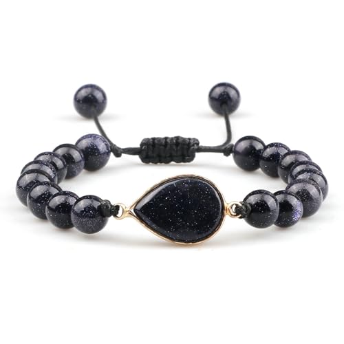 BCughia Armband Perlen Herren, 8MM Dunkelblau Stein Armband mit Träne Charme, Armband Verstellbar 17-28CM BCughia Armband Perlen Herren, 8MM Dunkelblau Stein Armband mit Träne Charme, Armband Verstellbar 17-28CM von BCughia