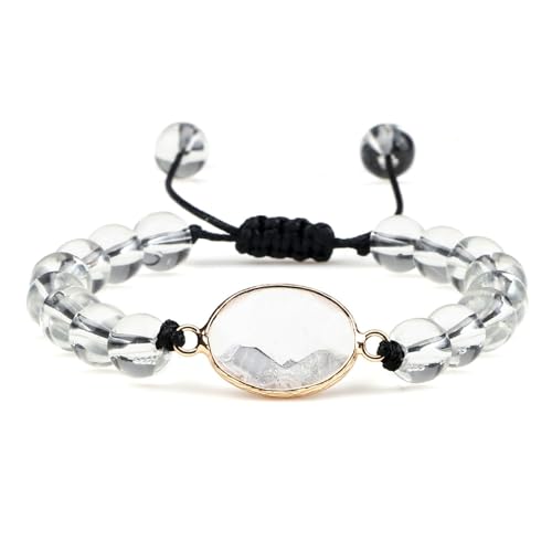 BCughia Armband Perlen Männer, 8MM Transparent Perlen Armband mit Oval Charme, Armband Damen Verstellbar 17-28CM von BCughia