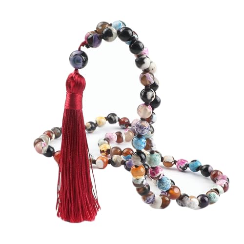 BCughia Armband Perlen Stein, 8MM Multicolor Achat Armband mit Quasten, Armband Lang von BCughia