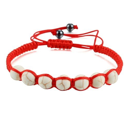 BCughia Armband Perlen Stein, 8MM Weiß Stein Geflochten Armband, Verstellbare Armband 19-35CM von BCughia