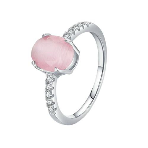 BCughia Bandring Gold 375, Damen Ringe Echt Weißgold mit Oval Form Rosa Opal Eheringe Freundschaftsringe Gr 47 von BCughia