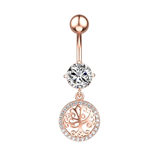 BCughia Bauchnabelpiercing, Bauchnabelpiercing Rosegold Roségold Edelstahl 14G Bauchnabelpiercing Damen Zirkonia Baum Des Lebens Design von BCughia