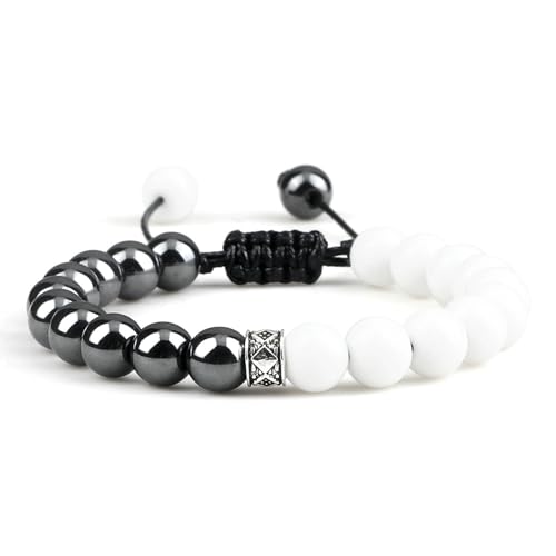 BCughia Chakra Armband Damen, 8MM Hämatit Stein Armband, Herren Armband Verstellbar 17-30CM von BCughia