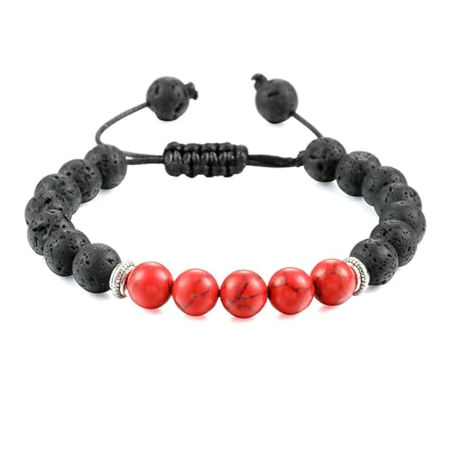 BCughia Chakra Armband Damen, 8MM Rot Türkis Lavastein Armband, Armband Herren Verstellbar 19-35CM von BCughia