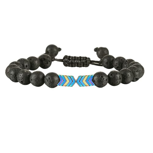 BCughia Damen Armband Perlen, 8MM Lavastein Armband mit Hämatit, Armband Männer Verstellbar 19-35CM von BCughia
