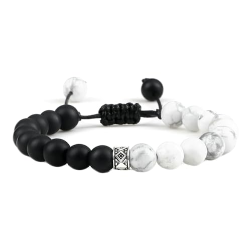 BCughia Damen Armband Perlen, 8MM Matt Stein Türkis Armband, Verstellbar Armband Herren 17-30CM von BCughia