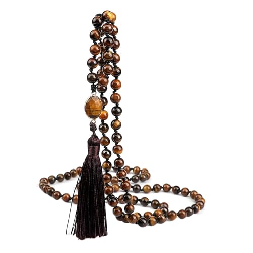 BCughia Damen Armband Perlen, 8MM Tigerauge Armband mit Quasten, Armband Perlen Lang von BCughia