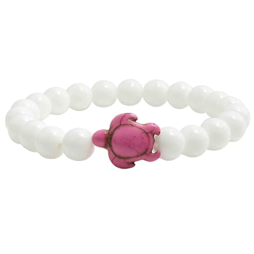 BCughia Damen Armband Perlen, 8MM Weiß Stein Armband mit Schildkröte, Armband Herren Elastisch Perlen BCughia Damen Armband Perlen, 8MM Weiß Stein Armband mit Schildkröte, Armband Herren Elastisch Perlen von BCughia