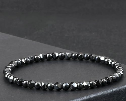 BCughia Damen Armband Stein, 4MM Hämatit Armband, Armband Elastisch Perlen 19CM von BCughia