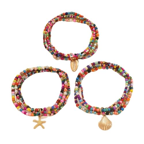 BCughia Damen Fußkettchen, Fußkette Legierung Damen Mehrschichtig Perle Kette mit Muschel und Seestern Charme Sommer Schmuck von BCughia