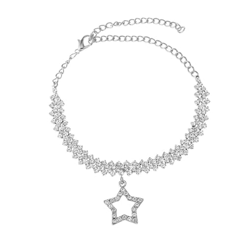 BCughia Damen Fußkette Silber, Fußkettchen Legierung Zirkonia Tennis-Kette mit Stern Fussketten für Damen 17.5+10cm von BCughia
