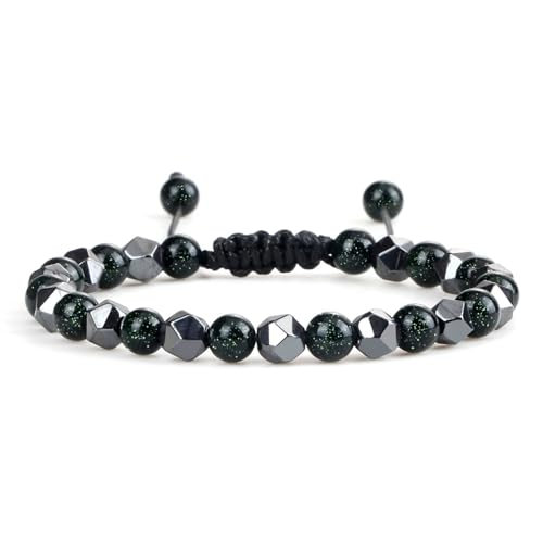 BCughia Damen Perlen Armband, 6MM Grün Stein Armband, Verstellbar Armband Herren 17-28CM von BCughia
