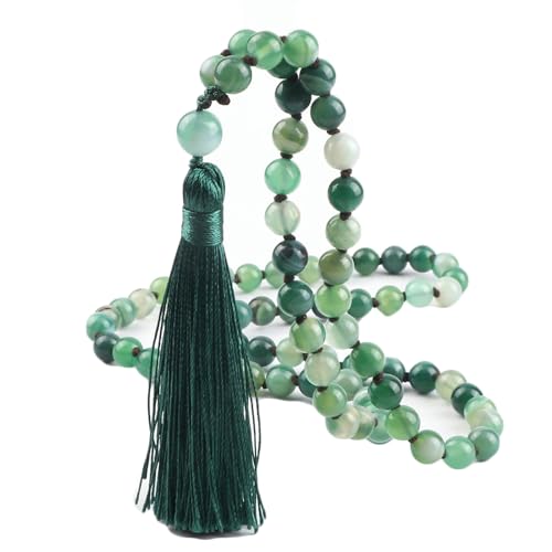 BCughia Damen Perlen Armband, 8MM Grün Achat Armband mit Quasten, Armband Lang von BCughia