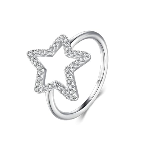 BCughia Damen Ringe 375 Echtgold, Verlobungsring Weissgold Damen Hohl Stern mit Moissanit Partnerringe Verlobungsringe Größe 56 von BCughia