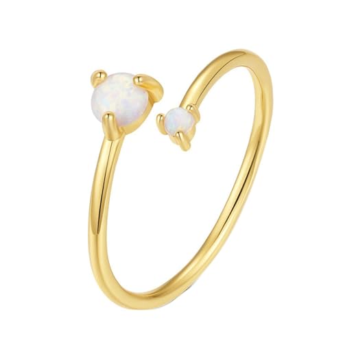 BCughia Damen Ringe 585 Echtgold, Verlobungsring 14 Karat Gelbgold mit Rund Opal Einstellbar Ring Größe 54 von BCughia