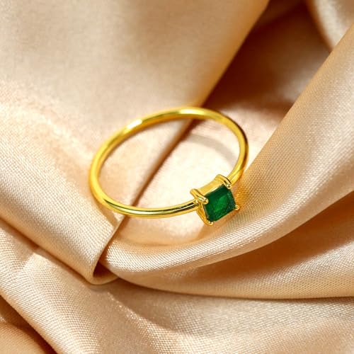 BCughia Damen Ringe Echtgold, Damenring Gelbgold 375 mit Quadrat Labor Erstellter Smaragd Hochzeitsringe Partnerringe Gr 54 von BCughia