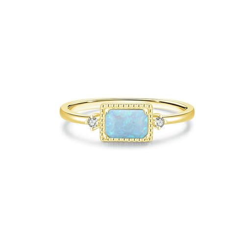 BCughia Damen Ringe Gelbgold 375, Echtgold Ring 9 Karat mit Rechteck Form Opal Damenring Verlobungsring Größe 56 von BCughia