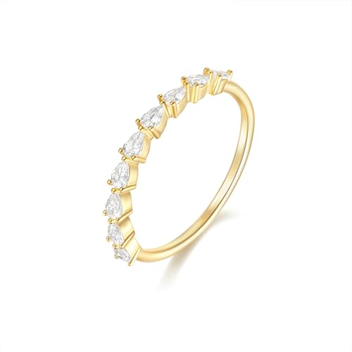 BCughia Damen Ringe Gold 375 Echt, Ehering Damen Gelbgold mit Birne Form Moissanit Trauringe Größe 54 von BCughia