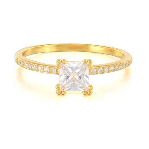BCughia Damen Schmuck Gold 585 Echtgold Ringe, 14 Karat Gelbgold Ring mit Quadrat und Rund Moissanit Damenring Hochzeit Gr 57 von BCughia