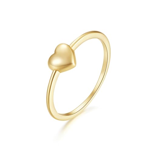 BCughia Damen Schmuck Gold 585 Echtgold Ringe, Eheringe Gelbgold 14 Karat Herz Form Damenring Hochzeit Gr 48 von BCughia