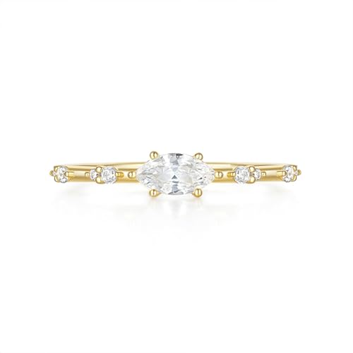 BCughia Damen Schmuck Gold 585 Echtgold Ringe, Gelbgold Ringe Damen mit Marquise und Rund Moissanit Hochzeit Ring Gr 62 von BCughia